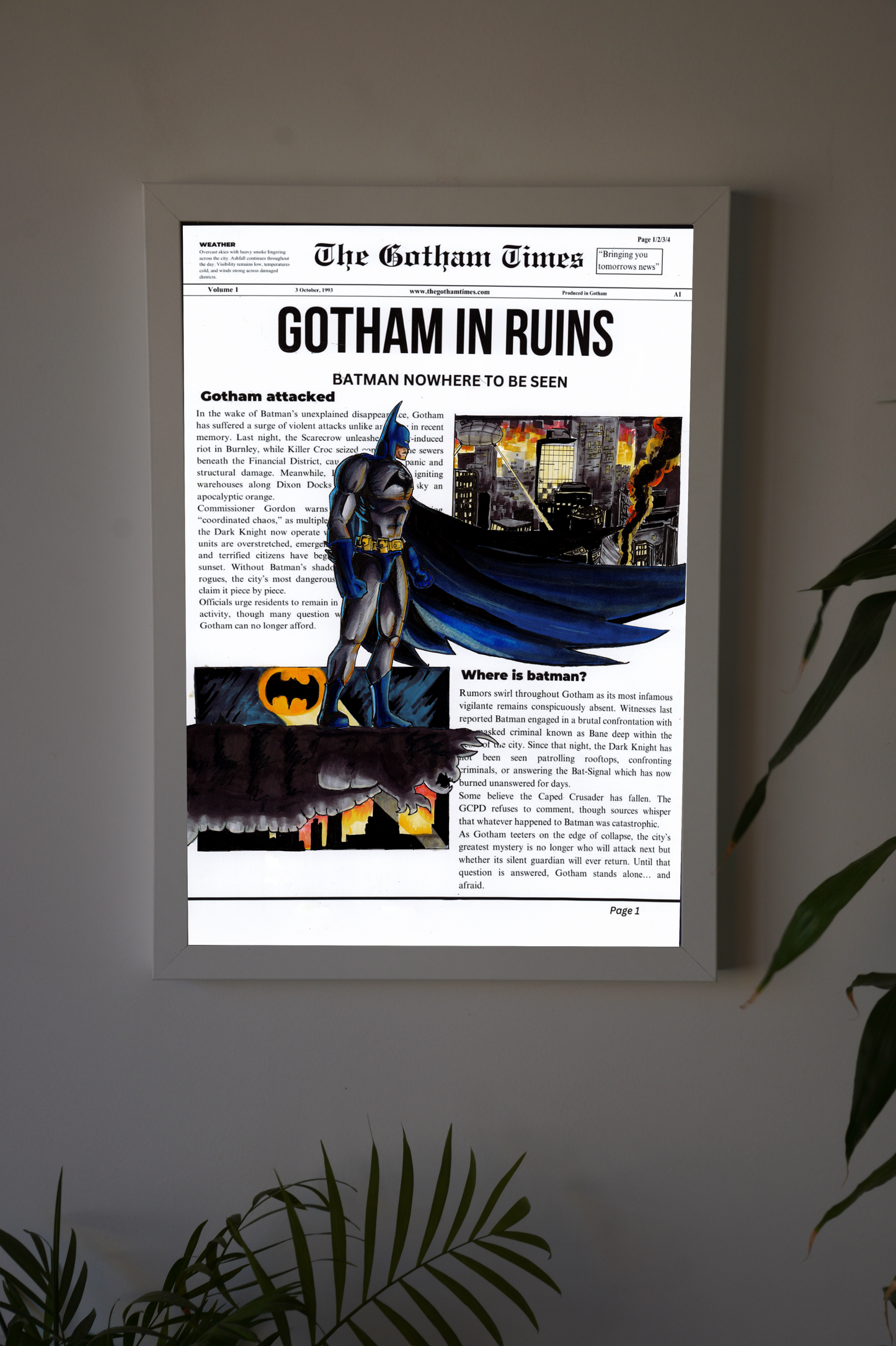 "Gotham In Ruins" Batman newspaper-Deco Arte Drawing