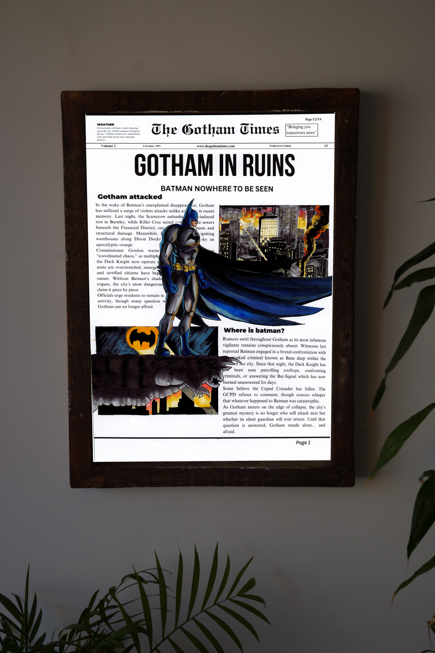 "Gotham In Ruins" Batman newspaper-Deco Arte Drawing